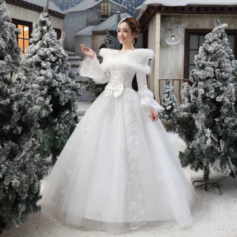 Compare Prices on Wedding Dress Fur- Online Shopping/Buy Low Price ... Fur Wedding Dress, Neat Dress, Winter Gowns, Winter Wedding Gowns, Long Sleeve Wedding Gowns, Wedding Dress Outfit, Wedding Gowns With Sleeves, Winter Wedding Colors, Celtic Wedding