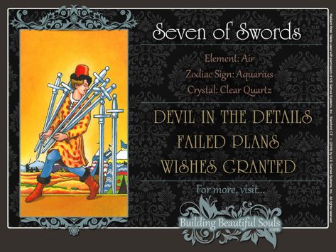 Seven Of Swords Tarot Meaning, Suit Of Swords, Swords Tarot Meaning, Seven Of Swords, What Are Tarot Cards, Rider Waite Tarot Decks, Card Meanings, Tarot Cards For Beginners, Swords Tarot