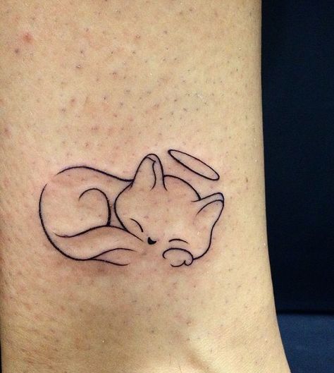 Halo kitty Cat Silhouette Tattoos, Halo Tattoo, Skull Tattoo Flowers, Cat Tattoo Simple, Cute Cat Tattoo, Heaven Tattoos, Remembrance Tattoos, Triangle Tattoos, Silhouette Tattoos