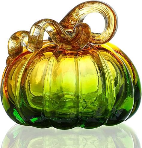 Art Glass Pumpkin, Glassblowing Studio, Art Pumpkin, Pumpkin Decorations, Pumpkin Fall Decor, Green Pumpkin, Crystal Candle Holder, Glass Pumpkins, Crystal Suncatchers