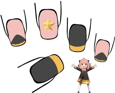 Easy Anime Nail Art, Spy Family Nail Art, Spy X Family Nail Art, Spy Family Nails, Spy X Family Nails, Easy Anime Nails, Simple Anime Nails, Anime Manicure, Anime Nails Designs