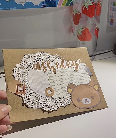 cute aesthetic rilakkuma brown penpal envelope deco Brown Envelope Aesthetic, Envelope Ideas Aesthetic, Decorated Envelopes Snail Mail, Brown Journal Ideas, Brown Letter Aesthetic, Cards Handmade Aesthetic, Brown Paper Drawing, Penpal Envelope Ideas, Penpal Themes