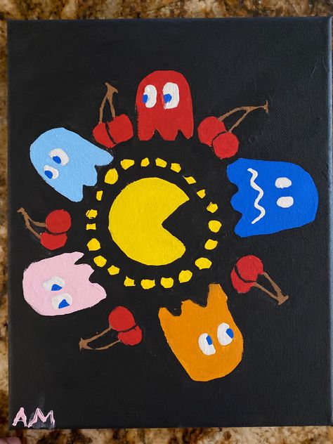 Man Painting, 4th Grade Art, Man Crafts, Small Canvas Art, Man Character, Pac Man, Small Canvas, Artist Trading Cards, Male Art