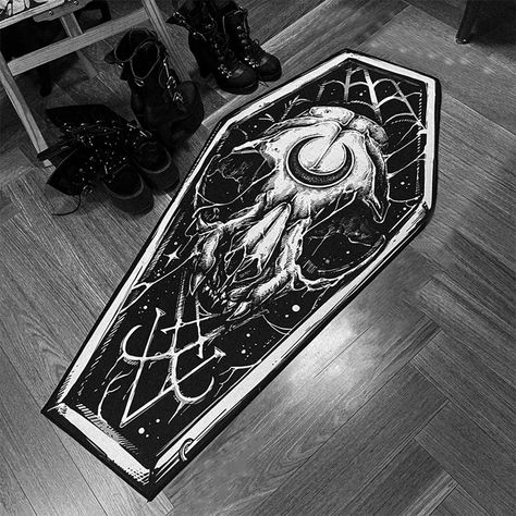 PRICES MAY VARY. ✅Coffin Bath Mat Inspired Design: Our coffin-shaped rug features a hauntingly captivating design, complete with intricate details and a dark aesthetic. It sets the perfect eerie atmosphere for Halloween and adds a touch of macabre elegance to your space. ✅Versatile Use: Whether placed in the bedroom, living room, or kitchen, our Halloween coffin rug instantly enhances the Halloween spirit in any area of your home. It can also serve as a decorative accent piece for Halloween part Black Room Aesthetic, Room Decor Trippy, Checkered Decor, Dressing Table Decor, Trippy Room, Artsy Room Decor, Trippy Room Decor, Witch Room Decor, Room Decor Grunge