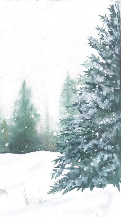 Winter Wonderland Watercolor, Winter Art Background, Snowy Christmas Wallpaper, Winter Flower Background, Winter Aesthetic Drawing, Winter Trees Wallpaper, Snow Background Wallpaper, Trees In Winter Drawing, Winter Forest Aesthetic