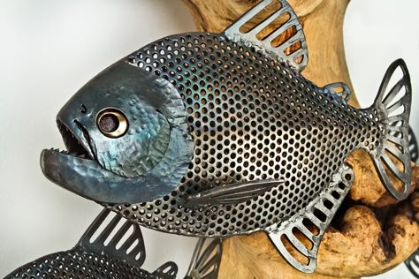 Metal Fish Sculpture, 3d Metal Art, Cutlery Art, Metal Fish, Fish Sculpture, Metal Yard Art, Copper Art, Sculpture Metal, Fishing Decor