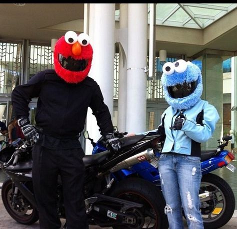 Elmo and Cookie Monster Sesame Street Motorcycle Helmet Covers Monster Motorcycle, Elmo And Cookie Monster, Custom Motorcycle Helmets, Bike Helmets, Street Motorcycle, Motorbike Helmet, Custom Helmets, Biker Love, Helmet Covers