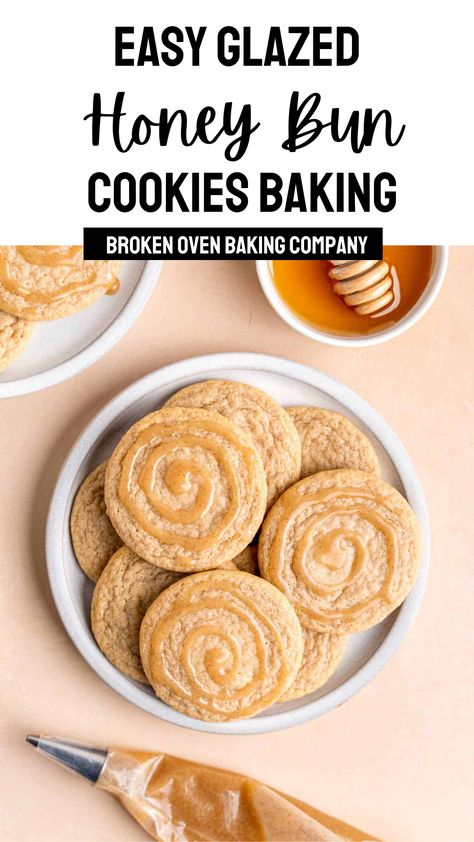 Honey Bun Cookies are a fun, easy take on the classic Little Debbie Honey Bun pastries! They are a honey cinnamon cookie with the iconic swirled top drizzled with a cinnamon honey butter icing. The honey glazed cookies are sweet and slightly spiced. They pair perfectly with the rich, honey flavored topping. Honey Bun Cookies, Glazed Cookies, Honey Cookies Recipe, Cinnamon Honey Butter, Healthy Nutrition Plan, Cinnamon Honey, Honey Cookies, Honey Cinnamon, Honey Bun