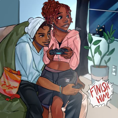 Chelsea tries to play games with Tj😌🎮🎇 - - - - - #art #artist #drawing #digitalart #ipadpro #procreate #oc #fyp #foryoupage #gaming Poc Couple Art, Black Art Inspiration, P0tatoo_zay Artist, Potato Zay, Drawing Of Couples, Couple Oc Art, Couple Art Drawing, Couple Cartoon Art, Cute Black Couple Art