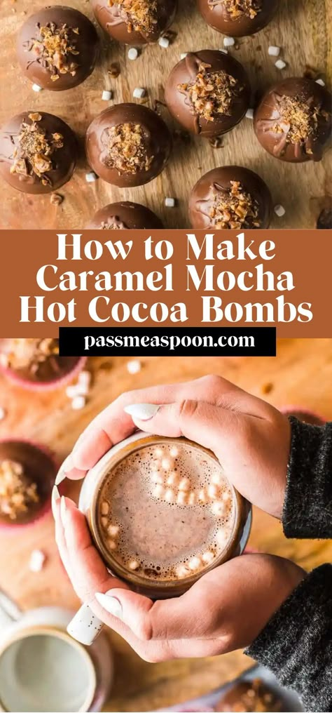 The ultimate how to guide for making the cold weather confection that is all the craze – Hot Chocolate Bombs! I’ll walk you through how to make those delicious chocolate spheres filled with hot chocolate mix and marshmallows. Hot Chocolate Bombshell Diy, Hit Chocolate, Mocha Hot Chocolate, Healthy Cocoa, Homemade Hot Chocolate Mix, Cake And Sweets, Diy Hot Chocolate, Hot Chocolate Cocoa, Diy Hot Cocoa