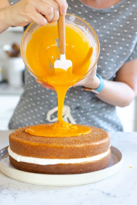 Orange Ganache Recipe, Orange Cream Cake Recipe, Orange Layer Cake Recipe, Fresh Orange Cake, Orange Cream Cake, Orange Ganache, Orange Layer Cake, Cake Sandwiches, Cream Ganache