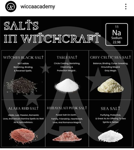 Salt Circle Protection Spell, Salt Types Witchcraft, What Is Cleansing Witchcraft, Salt Magick Uses, Different Salts Witchcraft, Salt Circle Protection, Black Salt Properties, Witchcraft Salt Types, Salts In Witchcraft