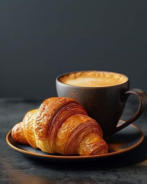 Croissant And Coffee Photography, Tea And Croissant, Coffee With Croissant, Cafe Drinks Photography, Coffee And Croissants Photography, Croissant Photography, Croissant And Coffee, Morning Coffee Photography, Coffee And Croissants