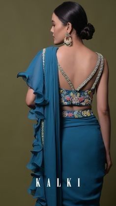 Kalki Fashion Blouses, Saree Jackets, Pleated Saree, Hand Embroidered Blouse, Saree Blouse Neck Designs, Backless Blouse Designs, Blouse Design Images, Ruffle Saree, Indian Saree Blouses Designs