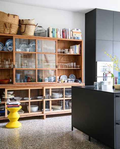 Antique Wall Cabinet, Dining Room Built In, Flat Kitchen, Interior Kitchen, Couch Potato, Kitchen Extension, Eclectic Home, Kitchen Cupboards, Kitchen Shelves