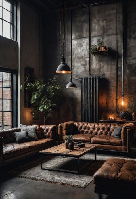 Moody Lobby Design, Statement Lighting Living Room, Dark Aesthetic Living Room Ideas, Minimal Basement, Living Room Inspiration Aesthetic, Dark Modern Apartment, Dark Moody Interior Design, Moody Basement Ideas, Moody Modern Living Room