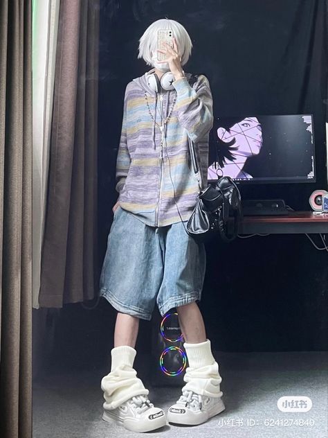 Dark Blue Alt Outfit, Black And Pastel Outfit, Blue Masc Outfits, Street Style Outfits Casual, Masc Outfits, Japanese Shirt, Harajuku Outfits, Concept Clothing, Pastel Outfit