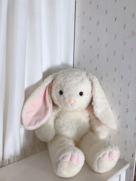 Stuffed Animal Rabbit, Coquette Stuffed Animals, Coquette Plushies, Rabbit Coquette, Rabbit Teddy Bear, Soft Life Era, Rabbit Plushie, Rabbit Room, A Soft Life