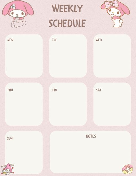 Stationary Labels Printable, Sanrio Schedule Template, Kawaii Templates Free Printables, Kawaii Weekly Planner Template, Sanrio Digital Planner, Pink Calendar Template, Cute Weekly Planner Template Aesthetic, Sanrio Planner Printables, Hello Kitty Planner Template