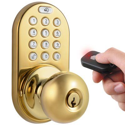 Milocks Keyless Electronic Door Knob with Remote Finish: Polished Brass Home Office Doors, Keypad Door Locks, Door Knob Lock, Baldwin Door Hardware, Keyless Entry Door Locks, Entry Door Locks, Digital Door Lock, Nickel Hardware, Entry Door