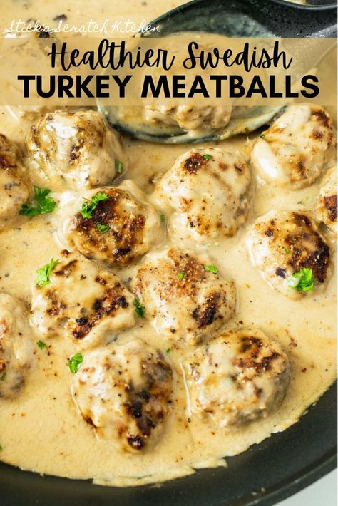 Turkey Sweedish Meatball Recipe, Turkey Meatballs White Sauce, Turkey Swedish Meatballs Crockpot, High Protein Swedish Meatballs, Turkey Meatballs Sides, Turkey Meatballs Healthy Clean Eating, Turkey Meatballs In Gravy, Turkey Meatballs Gravy, Swedish Meatballs Turkey