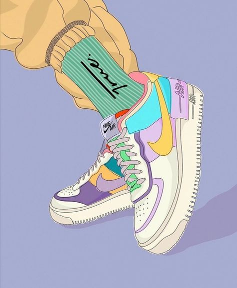 Sneakers Illustration, Sneakers Wallpaper, Nike Art, Shoes Wallpaper, Sneaker Art, Nike Wallpaper, Illustration Art Girl, Shoe Art, Diy Art Painting