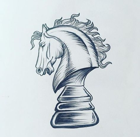 Chess Horse Drawing, Horse Chess Piece Drawing, Knight Chess Piece Drawing, Chess Drawing Illustrations, Chess Piece Sketch, Chess Drawing Sketch, Knight Chess Piece Tattoo, Chess Pieces Drawing, Tattoos Stencils Outline