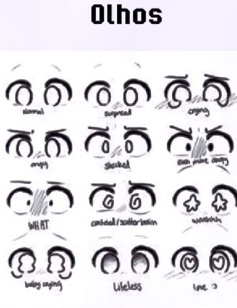 Desenhos de olhos Easy Eye Drawing, Facial Expressions Drawing, Cartoon Eyes Drawing, Eye Illustration, Eye Drawing Tutorials, Body Drawing Tutorial, Hand Drawing Reference, Sketches Tutorial, Drawing Expressions