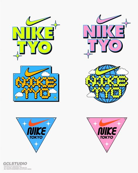 Tried making some nike concepts. Nike Tokyo 🗼 imagined launching a new event in Tokyo and tried to create using bright colors and using some custom nike logos that I made in illustrator. Also can be used as stickers. . Open for a new commission. DM or email . Email - graphiccookinglab@gmail.com . #typographic #typographer #fonts #snapmagazine #amnestymagazine #grafikradar #acidgraphix #logodesigns #logodesigner #logodesign #y2kstyle #collectgraphics #foliofolio #logotype #visualgraphic #y2... Brand Stickers Logo, Typographic Stickers, Nike Stickers, Nike Logo Design, Nike Logos, Event Stickers, Nike Branding, Corner Shop, Brand Stickers