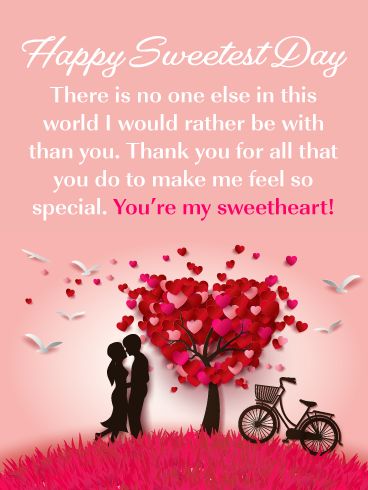 Your sweetheart deserves a Happy Sweetest Day card, and this is the one to send his or her way! It showcases a beautiful image of a heart-shaped tree, a pretty pink field, beautiful doves, along with a couple in love. This fabulous greeting card will melt the heart of anyone it’s sent to, which makes it the perfect Sweetest Day card ever! Don’t make the one you care about wait a minute longer, get this lovely ecard out to them without delay so they can enjoy it on this very day! Happy Sweetest Day Quotes For Him, Happy Sweetest Day Images, Happy Sweetest Day For Him, Happy Sweetest Day Quotes, Happy Birthday Sweetheart, Happy Sweetest Day, Pink Field, A Couple In Love, Happy Anniversary Quotes