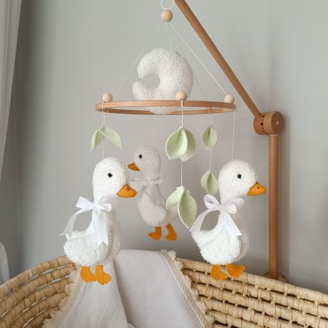 Wooden Nursery Decor, Duck Mobile, Felt Nursery Mobile, Goose Mobile, Goose Nursery Theme, Goose Nursery Decor, Silly Goose Nursery Theme, Rabbit Mobile Nursery, Bird Mobile