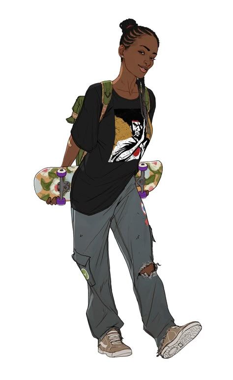 Skater Girl, Black Cartoon Characters, Black Characters, Black Anime Characters, Black Cartoon, Skater Girls, Afro Art, Beauty Style, Black Women Art