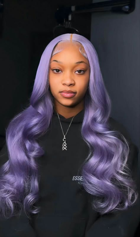 Purple weave Installed Lace Front Wigs, Pretty Wig Installs, Pink And Silver Lace Front Wig, Frontal Wigs With Color, Frontal Hairstyles Ideas Color, Icy Purple Wig, Pretty Lace Fronts, Colored Wigs Dark Skin, Pretty Hairstyles Wigs