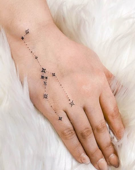 Celestial Taurus Tattoo, Earthy Taurus Tattoo, Taurus Earth Sign Tattoo, Taurus Astrology Tattoo For Women, Pretty Taurus Tattoo, Aries Constellation Hand Tattoo, Taurus Tattoo Hand, Tattoo Ideas Astrology Taurus, Taurus Zodiac Constellation Tattoo