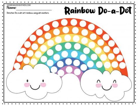 Rainbow Dot Printable, Rainbow Template Printable Kids, Rainbow Craft For Kindergarten, Rainbow Preschool Activities Free Printables, Rainbow Activities Preschool Printables, Rainbow Dot Art Printable Free, Rainbow Art For Preschool, Rainbow Activity For Kids, Rainbow Worksheet Preschool