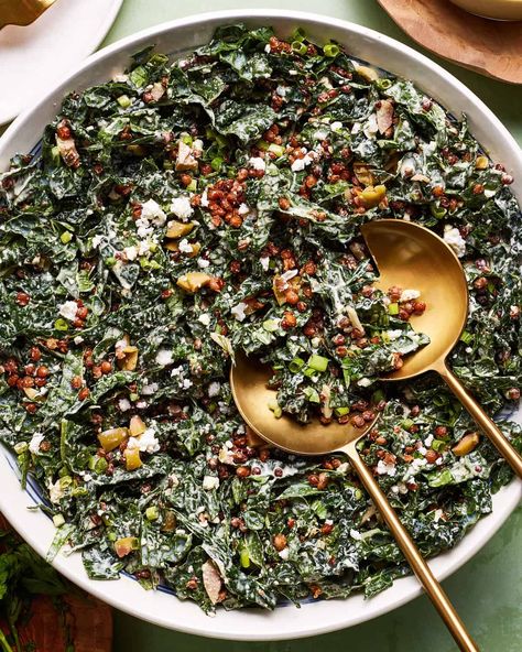 Crispy Lentil Salad with Lemon-Tahini Dressing Crunchy Lentil Salad, Simple Lentil Salad, Lentil Kale Salad, Crispy Lentil Salad, Crispy Quinoa Salad, Greek Lentil Salad, Crispy Lentils, Marinated Kale Salad, Best Kale Salad