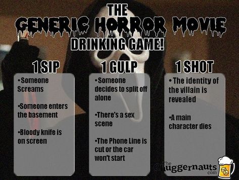 Halloween Drinking Games, Movie Drinking Games, Drunk Games, Halloween Movies List, Scary Movie Night, Sleepover Party Games, Horror Movie Night, A Scary Movie, Halloween Sleepover