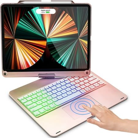 Touchpad function  the upgraded built-in touchpad makes your iPad as fast and smooth as a laptop! Particularly suitable for the 6th generation iPad Pro 12.9 inch 2022 (A2736, A2764, A2437, A2766); iPad Pro 5th generation 2021 (A2378, A2379, A2461, A2462); The 4th generation iPad Pro 12.9 inch 2020 (A2229, A2069, A2232, A2233); IPad Pro 3rd Generation 2018 (A1876, A2014, A1895, A1983). The iPad Pro 12.9 case comes with a keyboard, with rainbow backlight, 360 degree rotation and 180  field of view to greatly enhance your keyboard experience. Make sure your iPad iOS system is up to 13.2.2 or higher and the iPad Assistive Touch switching function is enabled Size: 12.9".  Color: Pink. Apple Pencil Cover, Ipad Pro 3, Apple Ipad Accessories, Keyboard With Touchpad, Apple Pen, Ipad Ios, Apple Pencil Holder, Keyboard Case, Apple Ipad Air