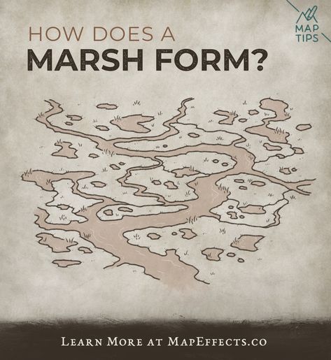 Fantasy Map Marsh, Swamp Map, Fantasy Map Drawing Ideas, Fantasy Scrapbook, Map Effects, Cartography Design, Landscape Drawing Tutorial, World Ideas, Map Sketch