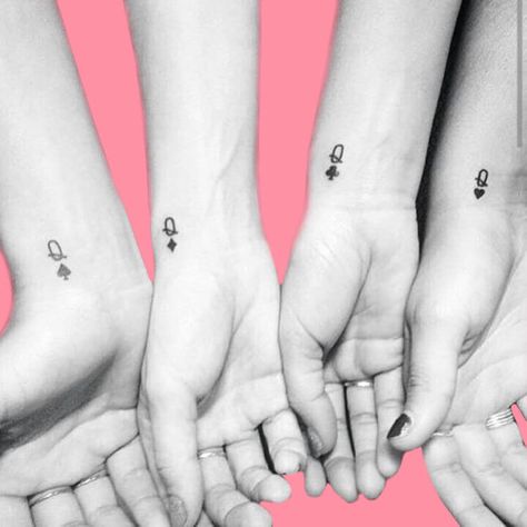 Friend Tattoos Group, Tattoo Ideas For Groups Of 4, 4 Best Friends Tattoos, 4 Group Tattoo Ideas, Matching Tattoos For Groups Of 4, Matching Tattoos For 4 Sisters, Group Of 4 Tattoo Ideas, 4 Friend Tattoos, 4 Sisters Tattoo