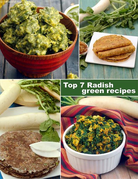 Mooli Recipe, Radish Leaves Recipe, French Radish, Mooli Paratha, Indian Vegetables, Vegetarian Quiche, Desi Khana, Radish Greens, Radish Recipes