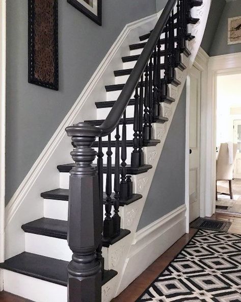 Top 70 Best Painted Stairs Ideas - Staircase Designs Remodel Staircase, Painted Stairs Ideas, Staircase Paneling, Banister Remodel, Stairway Railing, Stairs Makeover Design, Diy Staircase Makeover, Paneling Makeover, Stairs Renovation