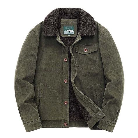 Men's Winter Jacket Corduroy Jacket Winter Coat Sherpa Dailywear Casual Windproof Warm Classic Style Fall Winter Solid Color Vintage Retro Regular khaki Army Green Coffee Grey Jacket 2024 - €78.99 Mens Outdoorsy Fashion, Mens Fall Jackets, Winter Clothes Men, Retro Jackets, Mens Outerwear Jacket, Casual Outwear, Work Jacket, Fleece Coat, Work Jackets