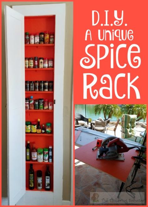 A Unique Spice Rack - The Tinkering Spinster Ironing Board Cabinet, Old Ironing Boards, Spice Storage, Plastic Tablecloth, Plastic Tables, Natural Diy, Ironing Board, Do It Yourself Projects, Organization Tips