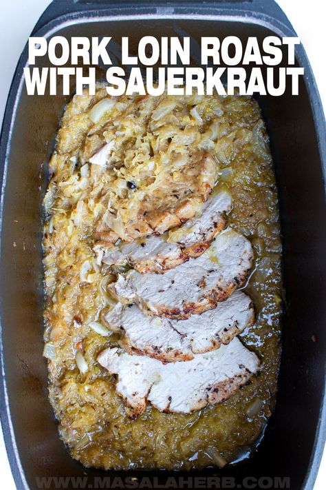 Boneless Pork Loin Roast In Oven With Sauerkraut, Pork And Sauerkraut Dutch Oven, German Pork Loin Recipes, Pork Roast Sauerkraut Crockpot, Pork Loin And Sauerkraut Crockpot, Pork Loin And Sauerkraut In Oven, Sourcrout Recipes Dishes, Pork Tenderloin And Sauerkraut, Pork And Sauerkraut Oven