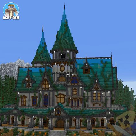 Minecraft spooky haunted mansion/house Haunted Mansion Minecraft Build, Dark Mansion Minecraft, Minecraft Haunted Castle, Minecraft Spooky Castle, Minecraft House Mansion, Minecraft Haunted House Ideas, Haunted Minecraft House, Gothic Mansion Minecraft, Minecraft Fantasy Mansion