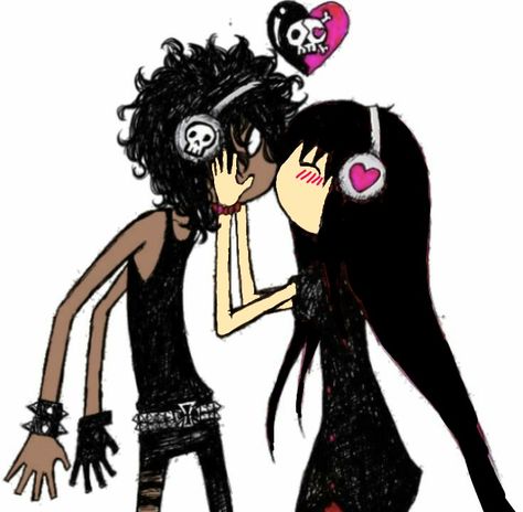 Emo Couple Drawing, Drawing 2000s, Emo Couple, Couple Drawing, My Bf, Cartoon Characters, Pink, Black