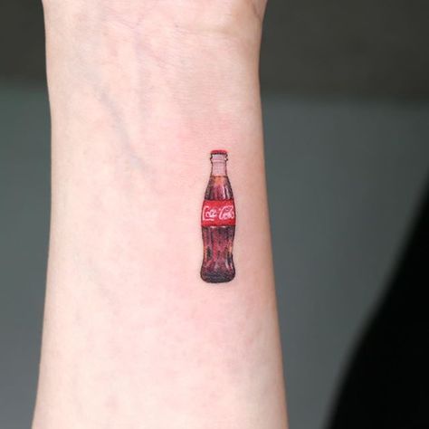 STUDIOBYSOL_Pu-reum no Instagram: “Mini coke 🥤” Coca Cola Tattoo, Cola Tattoo, Food Tattoos, Disney Princess Tattoo, Tattoo Cream, Bottle Tattoo, Cute Tats, Tattoo Machines, Tattoo Clothing