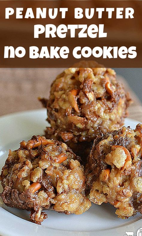 No Bake Cookies Pretzels, No Bake Reeses Krispy Cookies, No Bake Cookie Butter Cookies, No Bake Peanut Butter Pretzel Bars, Cookies Made With Pretzels, No Bake Pretzel Cookies, What To Do With Leftover Pretzels, What To Do With Pretzels, Leftover Pretzel Recipes