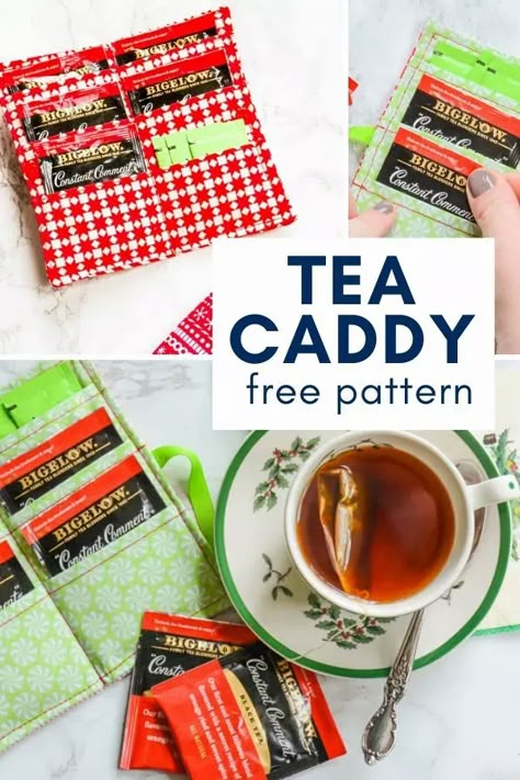 Diy Tea Wallet, Sewing With Scraps, Tea Bag Caddy, Diy Tea Bags, Sewing Caddy, Tea Bag Organizer, Tea Holder, Diy Sewing Gifts, Pouch Sewing